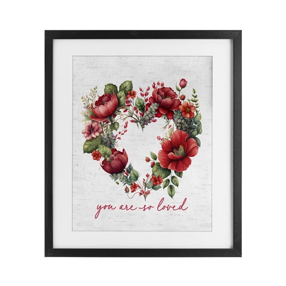 Stupell Industries Farmhouse So Loved Romantic Heart Wreath Black Framed Print Under Glass, 13 x 16, by Lettered and Lined