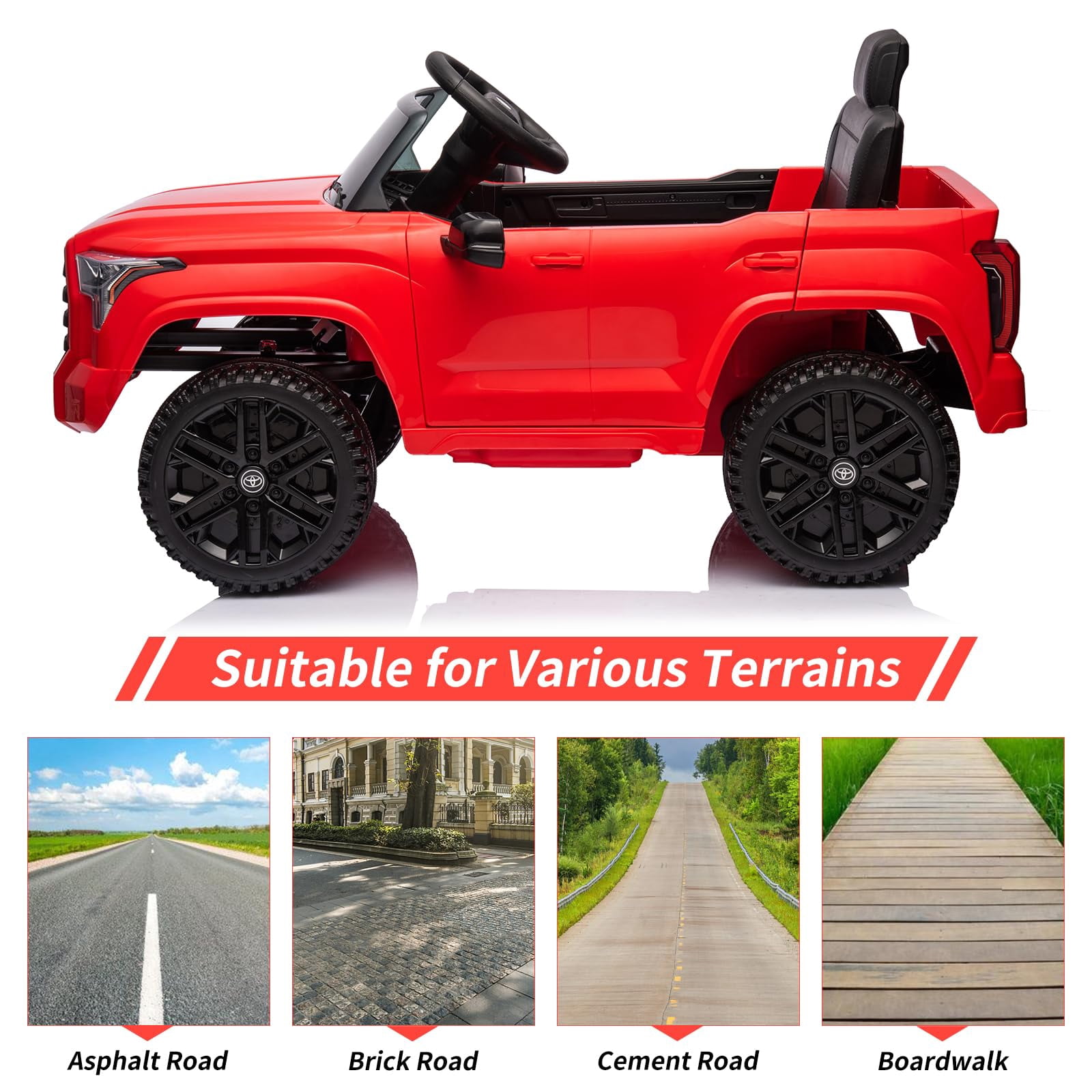 Juiluna Ride on Truck Car, 12V Licensed Toyota Tundra Ride on Car w/Remote Control, Battery Powered Electric Car with4 Wheels Spring Suspension, 3 Speeds, LED Lights, Gift for 3+ Kids-Red