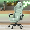 thumbnail image 5 of Luxvie Velvet Fabric Gaming Chair With Footrest, Ergonomic Comfortable Video Gamer Chair For Adult, Reclining Office Computer Desk Game Chairs With Massage Lumbar Cushion and Headrest, Green&White, 5 of 10
