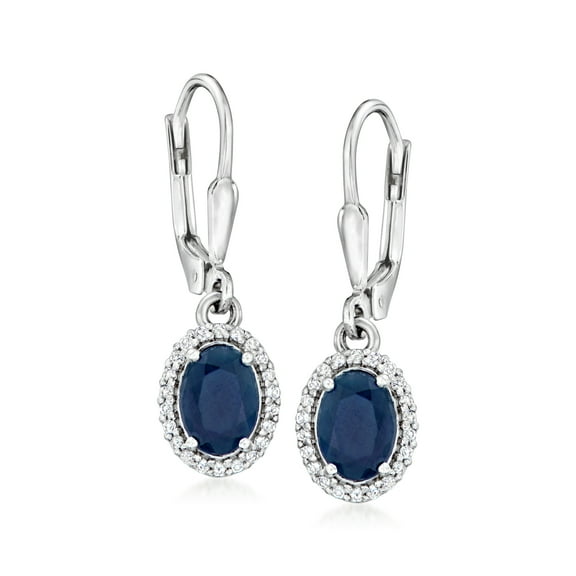 Ross-Simons 1.90 ct. t.w. Sapphire and .20 ct. t.w. White Topaz Drop Earrings in Sterling Silver, Women's, Adult