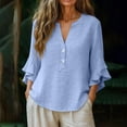 thumbnail image 5 of Hilenly Boho Tops for Women 3/4 Ruffle Sleeve Blouse V Neck Cotton Linen Shirts Tunic Shirts, 5 of 10