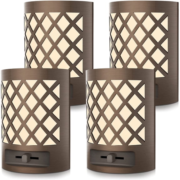 EnjinZZ Vintage LED Night Light Plug in, Dusk to Dawn Sensor, Dimmable Night Light, 1W (15W Equivalent), Adjustable Brightness from 0LM-60LM, Soft White 3000K for Bedroom, Hallway, Nursery, 4 Packs