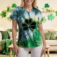thumbnail image 6 of GEWSEY St. Patrick's Day Scrub Tops Women Cute V Neck Short Sleeve Green Shamrocks Printed Nurse Holiday Working Uniforms (Dark Green, XL), 6 of 8