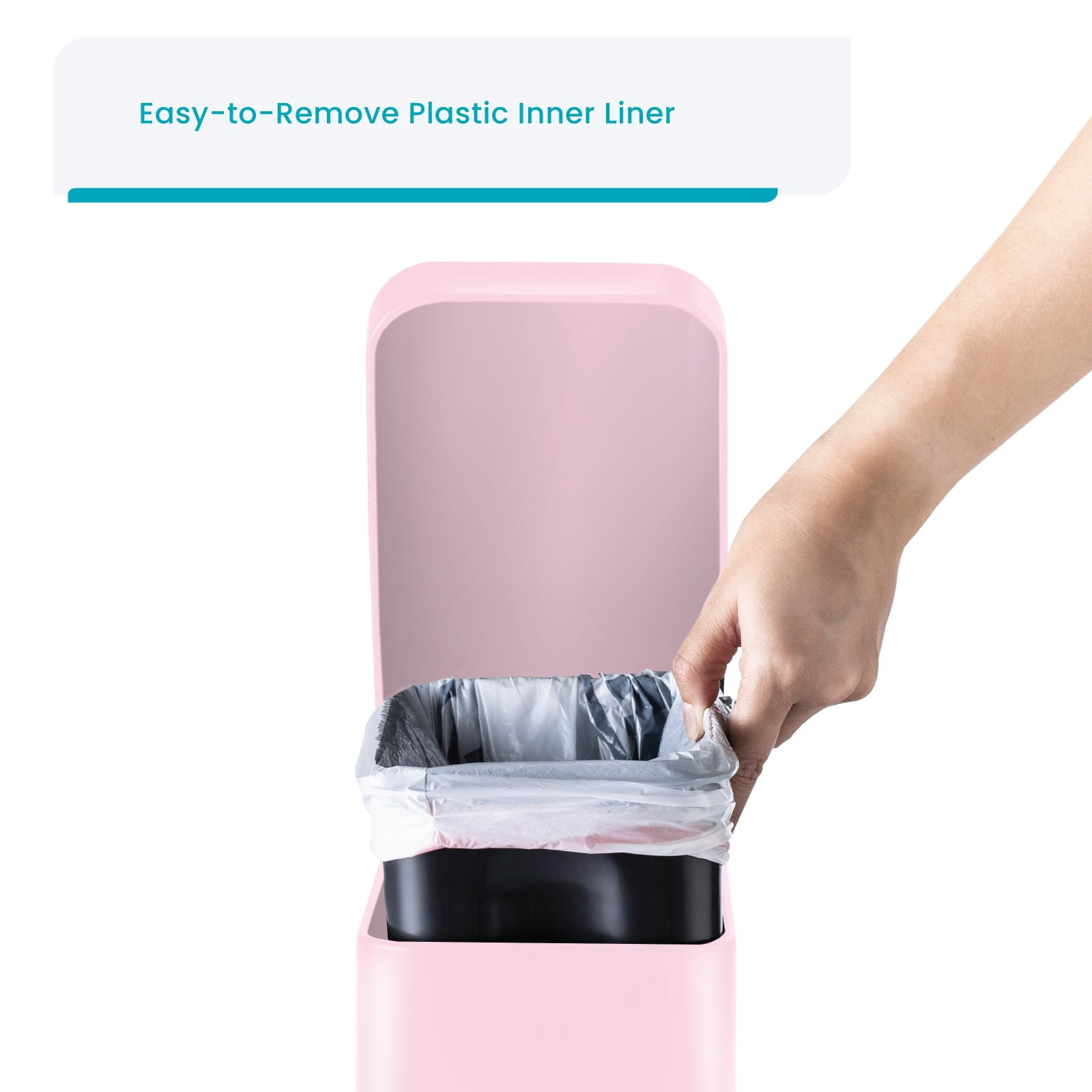 Home Zone Living 1.3 Gallon Slim Stainless Steel Trash Can with Step On Pedal and Soft Close Lid, Pink