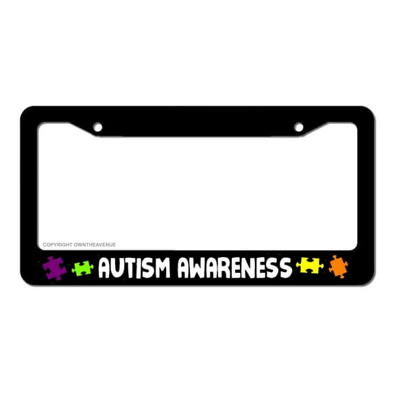 Autism Awareness Puzzle Black License Plate Frame