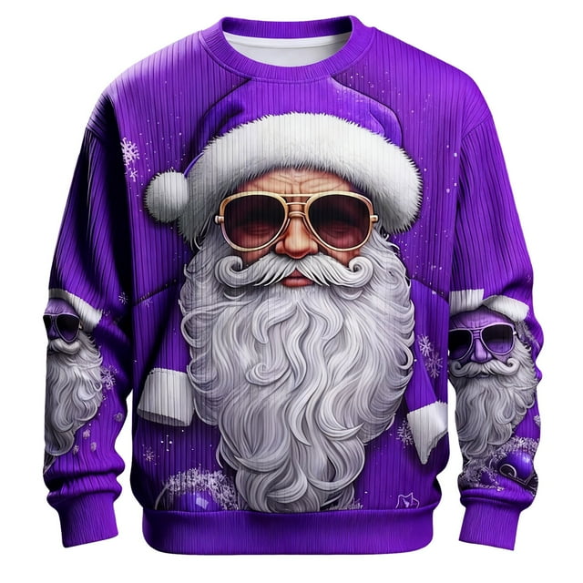 VJATTWR Merry Sweatshirt Men Get it Fast Festive Knitpattern ’S Hoodieless Sweatshirt – Themed Santa Print Sweater for Winter Comfort