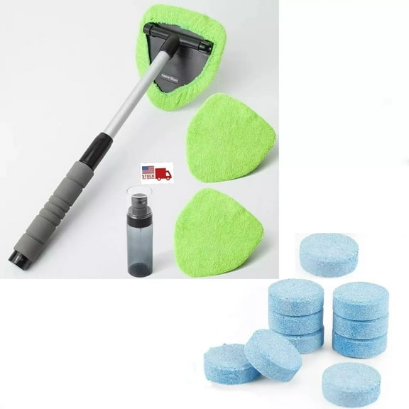 Windshield Cleaner Tool-Car Window Cleaner Windshield Cleaner Set with 3 Reusable and Washable Microfiber Pads,10 Windshield Washer Fluid Concentrate Tabllets and 1 Spray Bottles