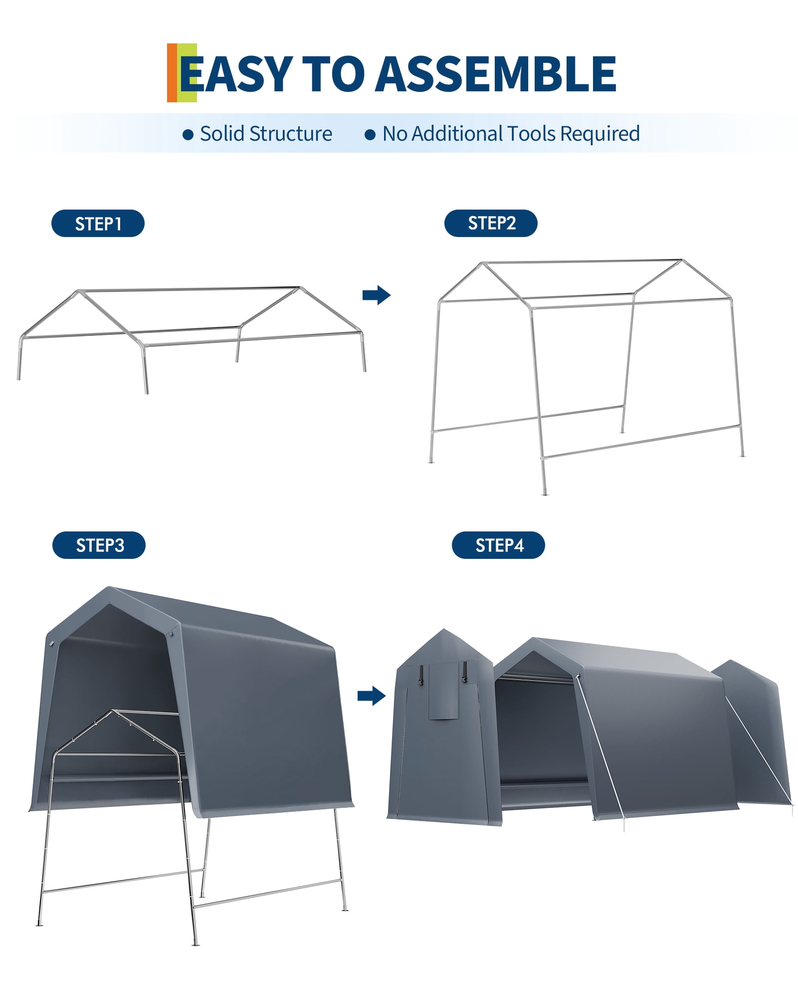 Heavy-Duty Carport Garage for Outdoor Storage, 6x8 FT Waterproof UV-Resistant Portable Shelter with Roll-Up Zipper Doors, Gray/Khaki