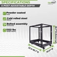 thumbnail image 4 of NavePoint 12U 4 Post Server Rack – Open Frame Rack for 19 Inch Equipment, Adjustable Depth 4-Post Network Rack with Casters Wheels, 12U Server Rack 1322lbs Capacity, Black, 4 of 5