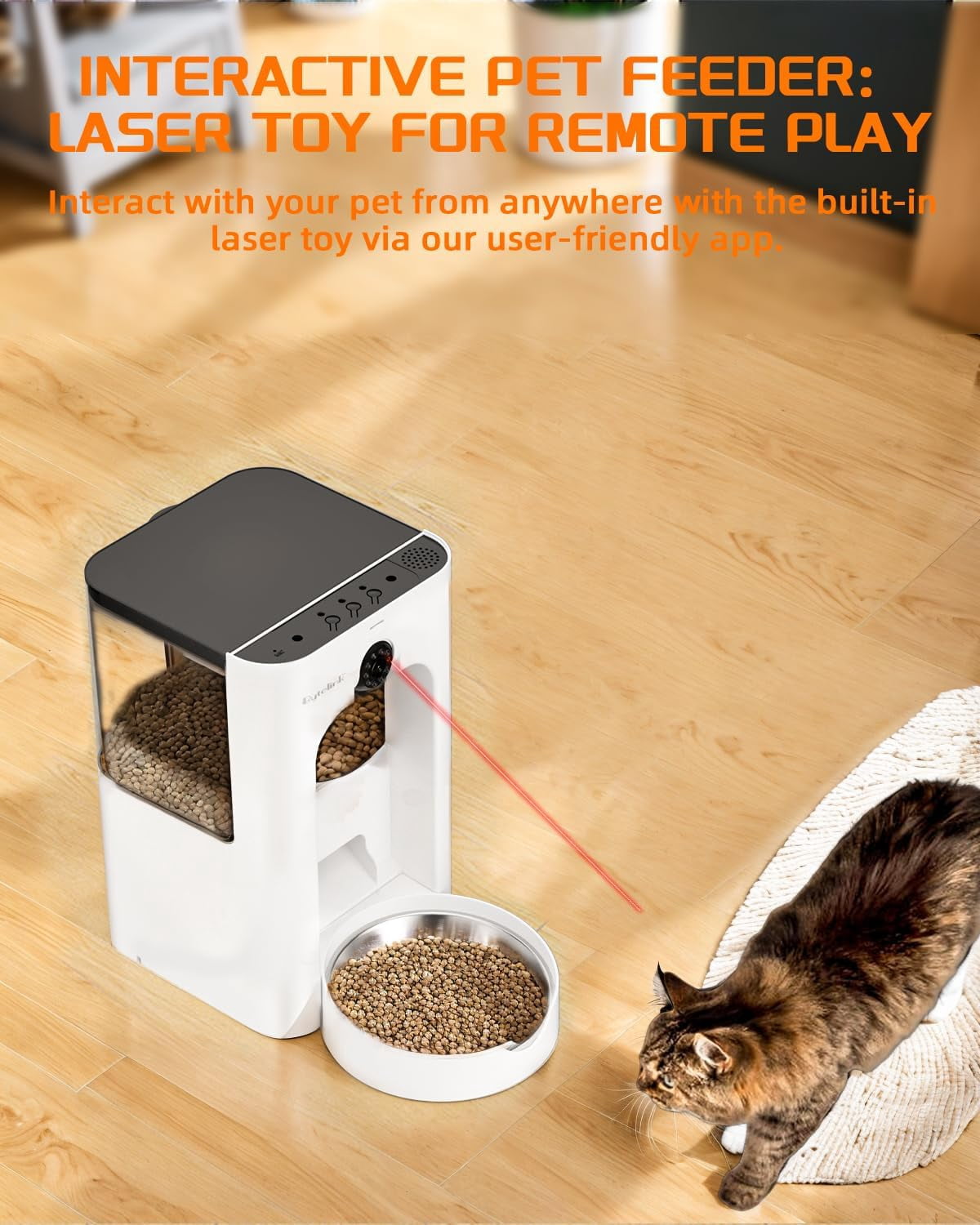 4L Automatic Cat Dog Feeder with 200W HD Camera, Interactive Laser Toy, App Control, Timed Feeding & Voice Recording