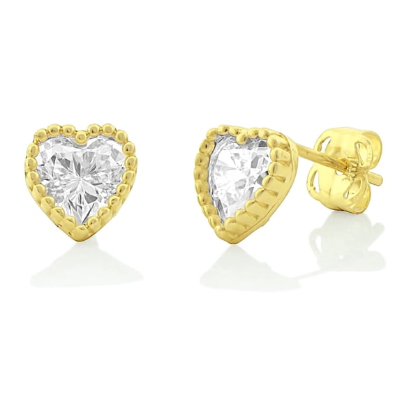 Vinali 14K Yellow Gold Cz Small Heart Stud Earrings