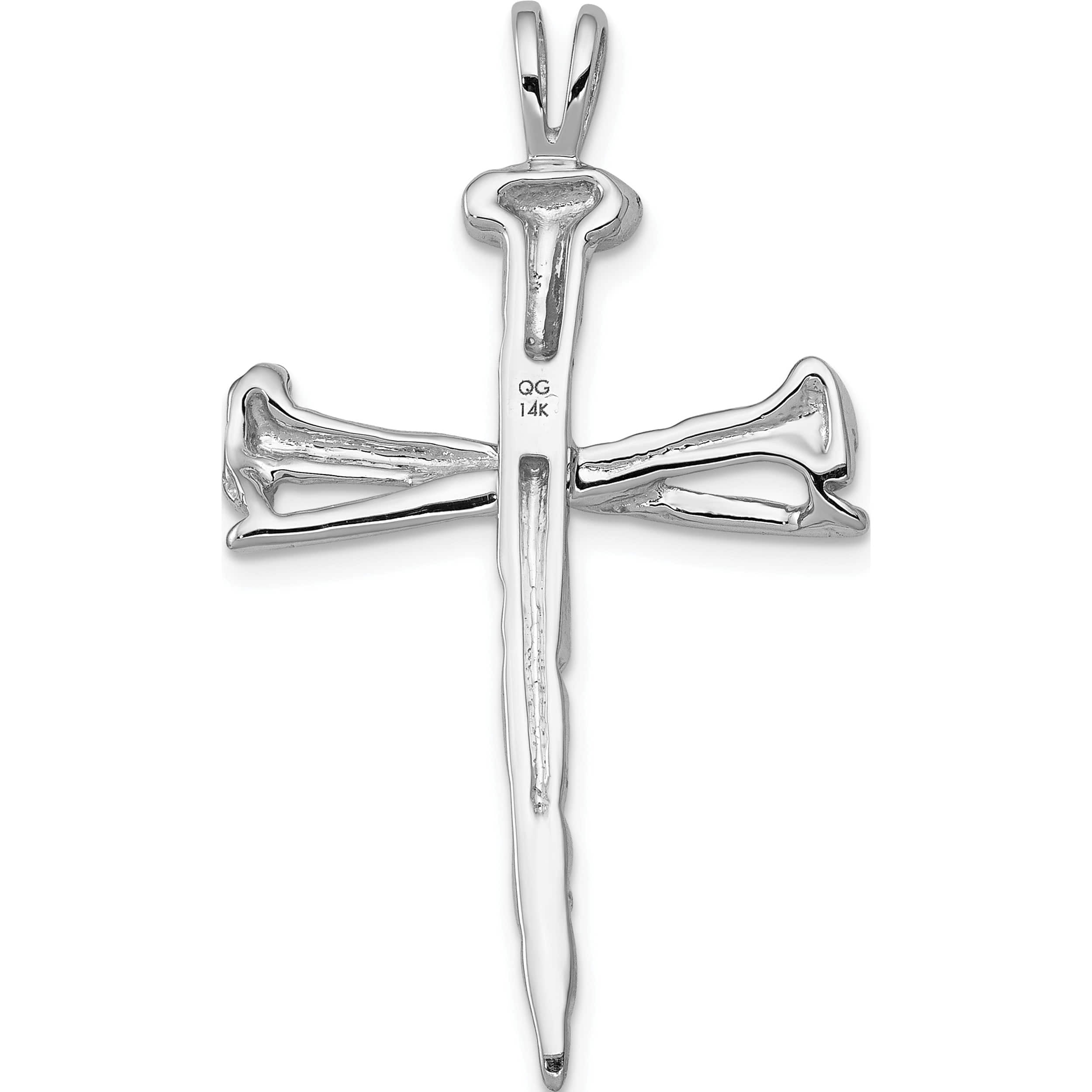 14K White Gold Nail Cross Charm (42 X 25) Made In United States xr494