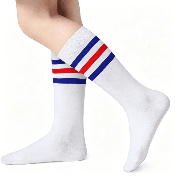 OQRKI Boys Girls over the Calf Striped Tube Socks Cotton Soft Retro Athletic Soccer Socks for Kids Age 3-12 Stylish Girls Knee High Socks