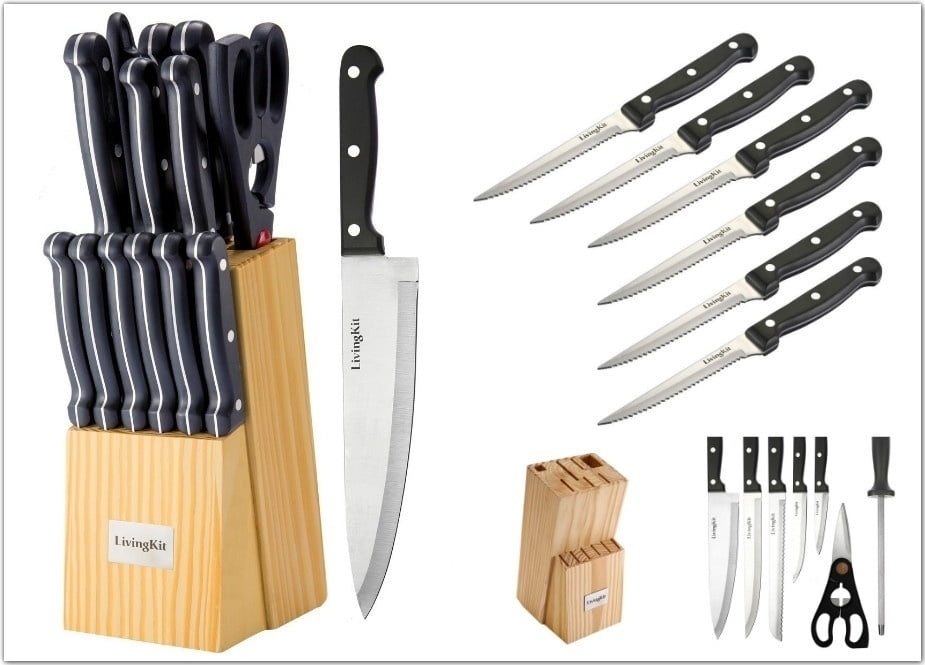 Stainless Steel Kitchen Knife Block Set Block 14 Piece For Home Cooking