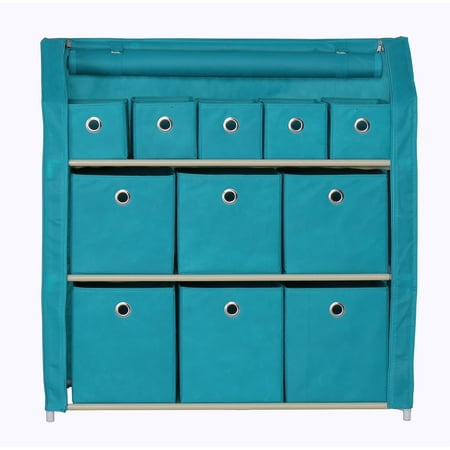 Turquoise Basket Home-Like 11-Drawer Storage Unit Multi-Bin Toy Organizer DIY Storage Cabinet Multi-Purpose Storage Chest Metal Shelf with Removable Fabric Bins Ideal for Home Office Bedroom (11-Drawer-Turquoise) ()