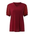 thumbnail image 3 of MKLEKYY Playeras Camiseta Informal De Color Liso Para Mujer, Cuello En V, De Gasa, Manga Corta Talla L, 3 of 3