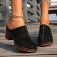 thumbnail image 3 of Dakaela Womens Mules Pumps Closed Round Toe Slip on Heels Clogs Suede Chunky Stacked Heel Slide Sandals Backless Casual Dressy Shoes Size 6-10 Black, 3 of 9