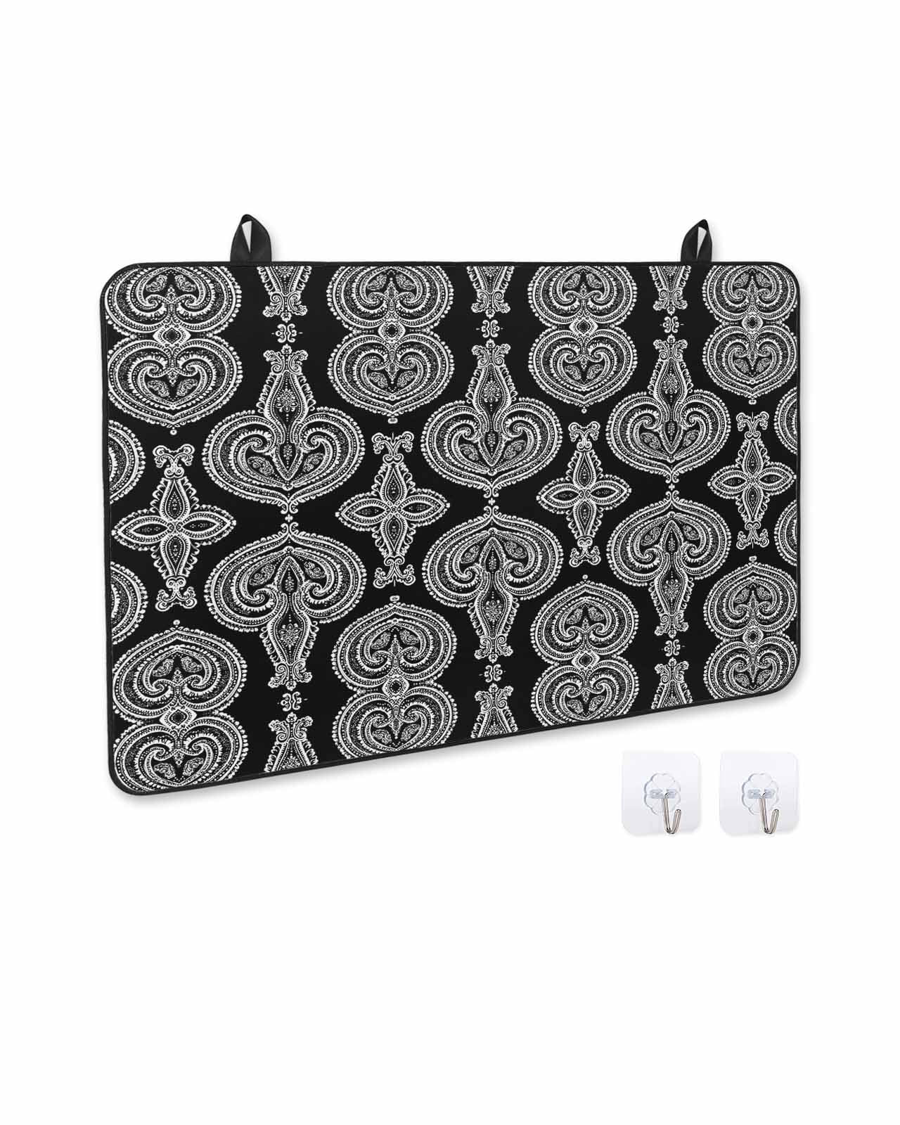 nqOlkjepod Large Induction Cooktop Protector Mat 24"x21", Black Geometric Stove Top Covers for Electric Stove, Paisley Modern Abstract Flower Stove Burner Cover Mats, Glass Top Stove Cover