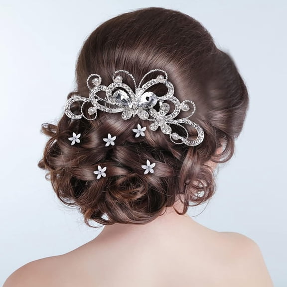 Rain&Star Bridal Hair Clip Silver Pearl Wedding Comb Handmade Rhinestone Headpiece For Brides Bridesmaids