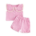 thumbnail image 3 of ZOSOED Girls 2 Piece Set Cotton Gingham Ruffle Collar Top & Shorts Set Pink 6-12 Months, 3 of 4