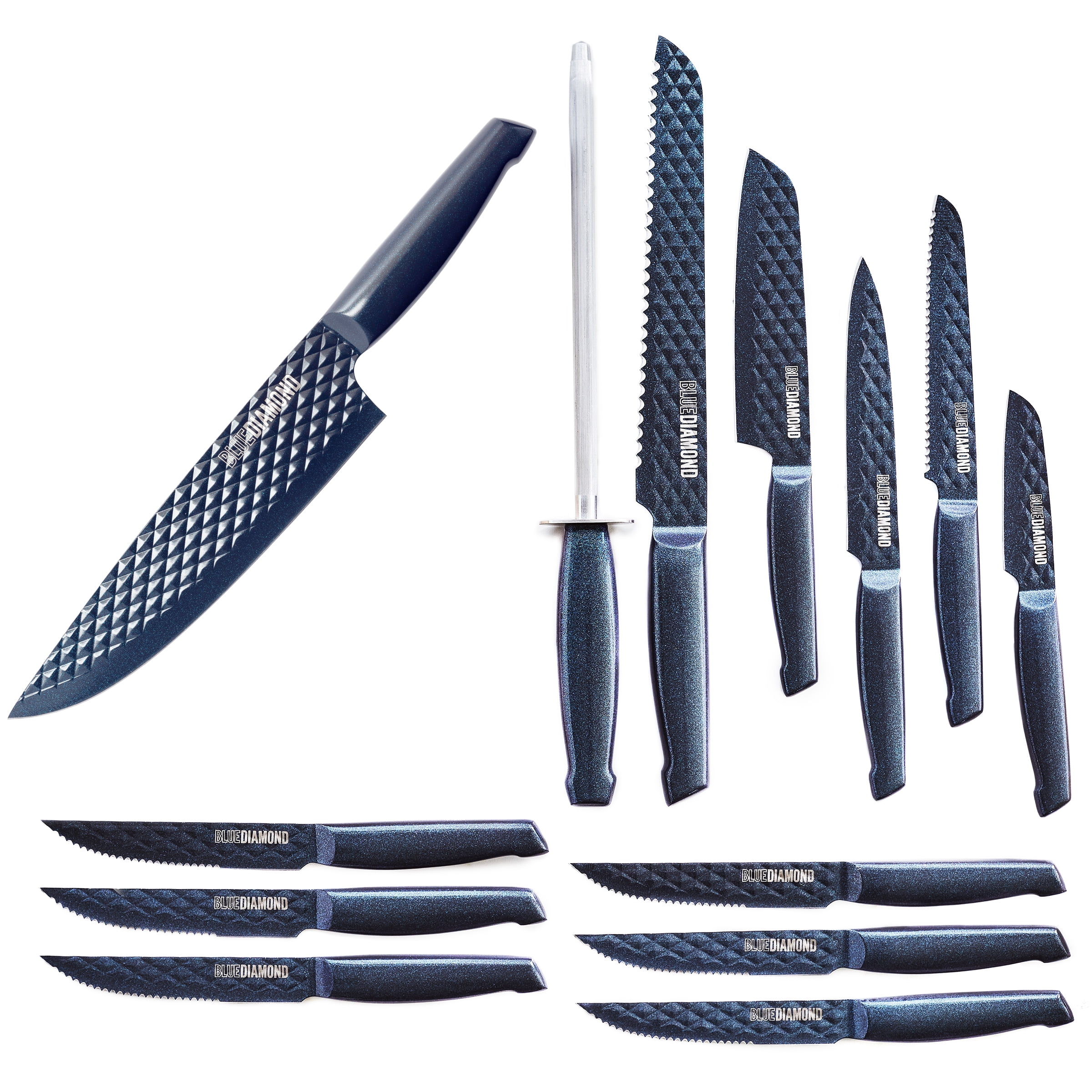 Blue Diamond Sharp Stone Nonstick Stainless Steel Cutlery, 4 Piece Set  including Chef Santoku Serrated and Pairing Knives with Covers CC005568-001  - The Home Depot