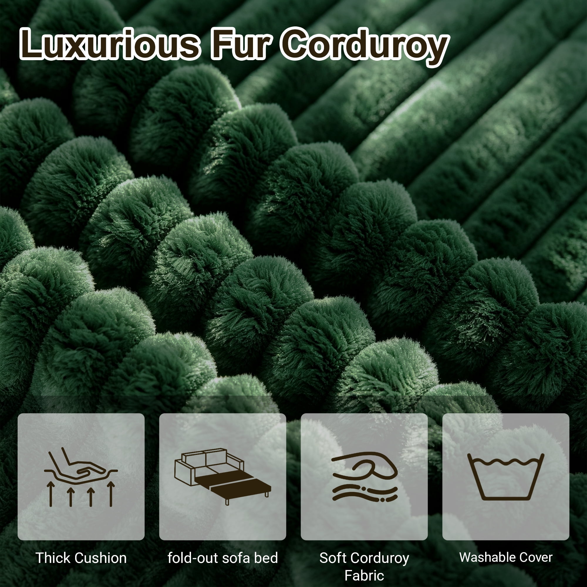76" Convertible Futon Sofa Bed,Folding Boneless Floor Couch with Deep Seat,Cloud Corduroy Fold Out Sleeper Sofa with Memory Foam Cushion for Living Room,Bedroom,Green