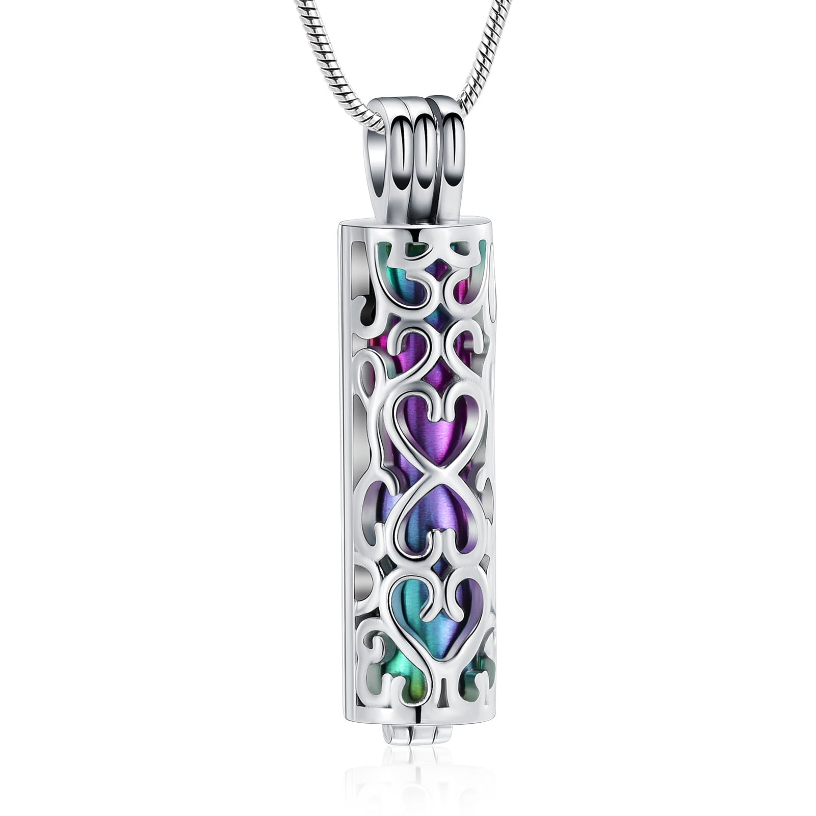 Cremation Urn Pendant Necklace with Hollow Cylinder Vial Keepsake Urn Cremation Jewelry Memorial Lockets for Ashes for Women Men