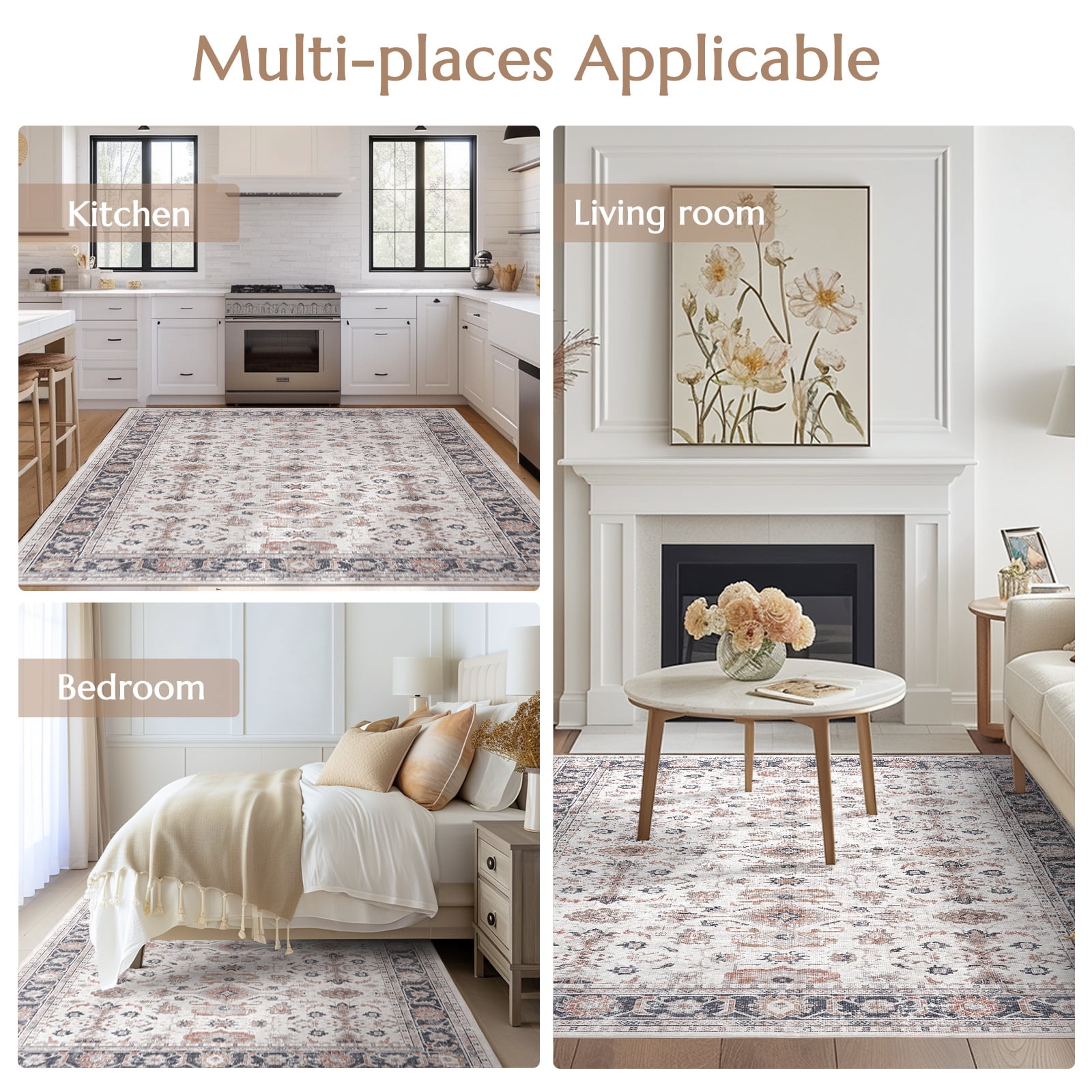 RUGKING Area Rugs 6X9 Taupe Vintage Persian Rug Floor Cover Low-pile Rug Traditional Floral Print Indoor Mat for Bathroom Doormat Bedroom Living Room