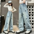thumbnail image 4 of RUTAYY Toddler Kids Girls Jeans Distressed Elastic Waist Baggy Denim Wide Leg Trousers Versatile Pants, 4 of 9