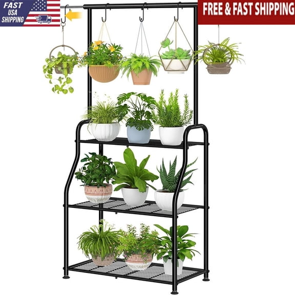 Plant Stand Metal Heavy Duty 3 Tiered Hanging Planter Shelf Indoor Outdoor NEW