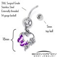 thumbnail image 5 of Body Candy Womens 14G 316L Stainless Steel Navel Ring Piercing Butterfly Rose Flower Purple Mens Dangle Belly Button Ring, 5 of 6