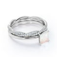 thumbnail image 3 of JeenMata 1.75 ct Genuine Princess Cut Opal and Moissanite Bridal Ring Set in 18K White Gold over Silver, 3 of 6