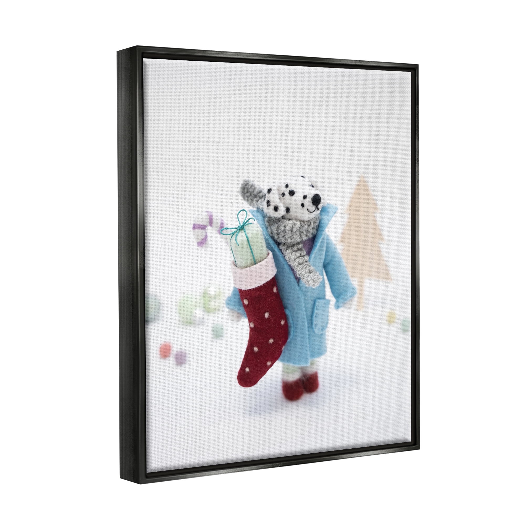 Stupell Industries Dalmatian Christmas Stocking Scene Holiday Photography Black Floater Framed Art Print Wall Art