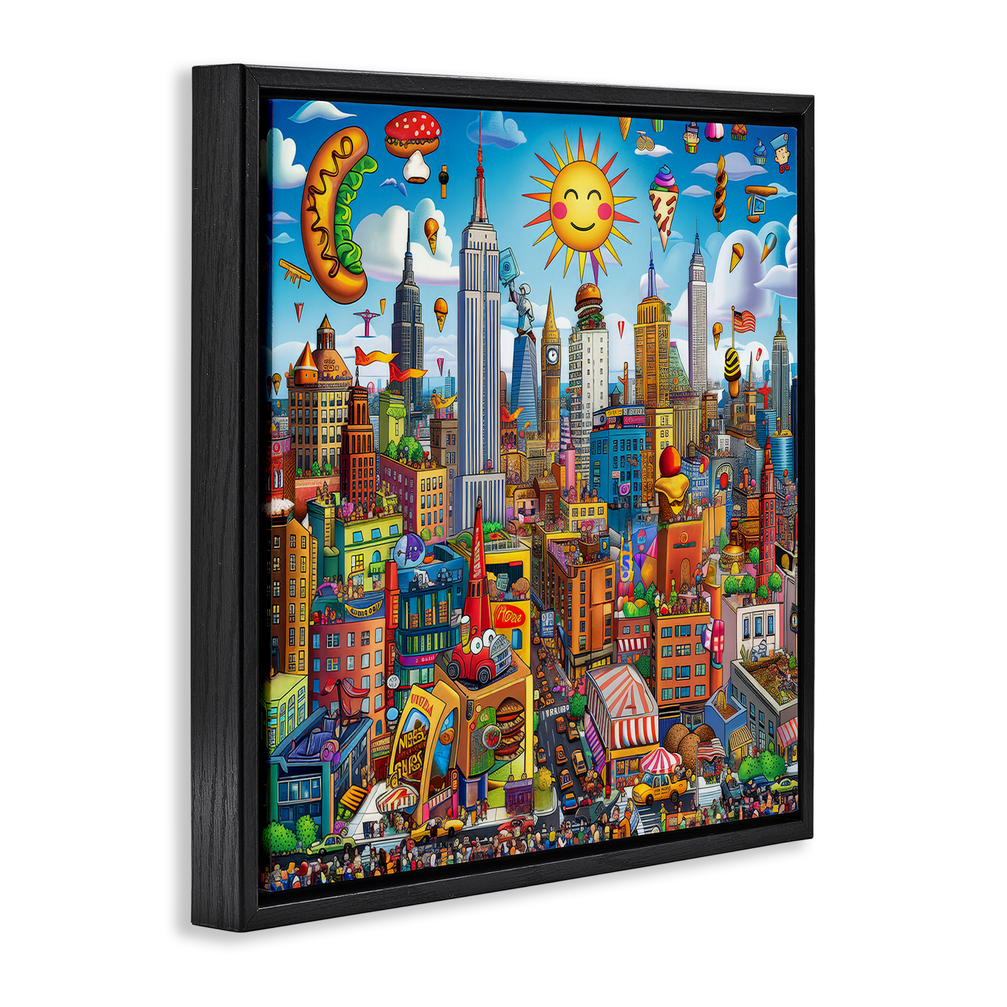 Stupell Industries Fun Zany Cityscape Novelty & Humor Painting Black Floater Framed Canvas Art Print Wall Art, 18 x 18