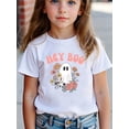 thumbnail image 1 of Halloween T-shirt - "Hey Boo" Skull & Floral Design, Soft Stretch Knit Round Neck Short Sleeve Tee for Spring Summer Fall, Casual Fall Outfit, Halloween Apparel | Playful Graphic Tee |, 1 of 6
