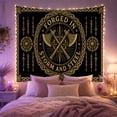 thumbnail image 2 of Heraldic Emblem with Crossed Axes in Golden Sunburst on Black, Dramatic Gothic for Viking Art Lovers, Celtic Knotwork Decor, Housewarming Gift Tapestry Wall Hanging for Bedroom and Living Room, 2 of 7