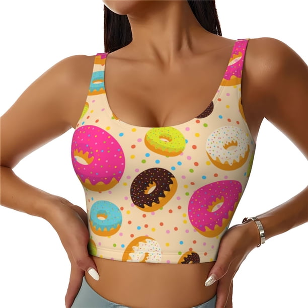 Fotbe Donuts Sujetador Deportivo Largo sin Aros para Mujer con Almohadillas y Soporte Medio, Transpirable y Absorbente, Camiseta Tipo Chaleco o Tank Top-Large