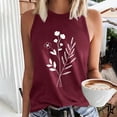 thumbnail image 2 of JSKUMAR Women's Summer Crewneck Tank Tops Floral Graphic Curved Hem Sleeveless Tops Casual Loose Fit Shirts Wine-1,L, 2 of 5