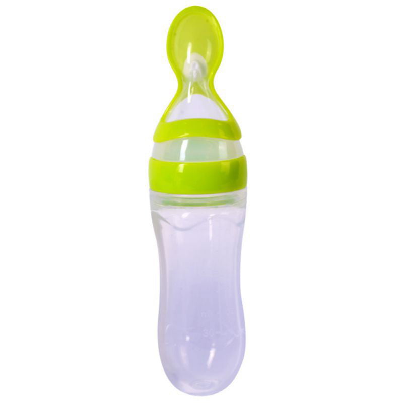 Baby Kid Silicone Squeeze Feeding Bottle With Spoon Food Rice Feeder 90ML Magic 