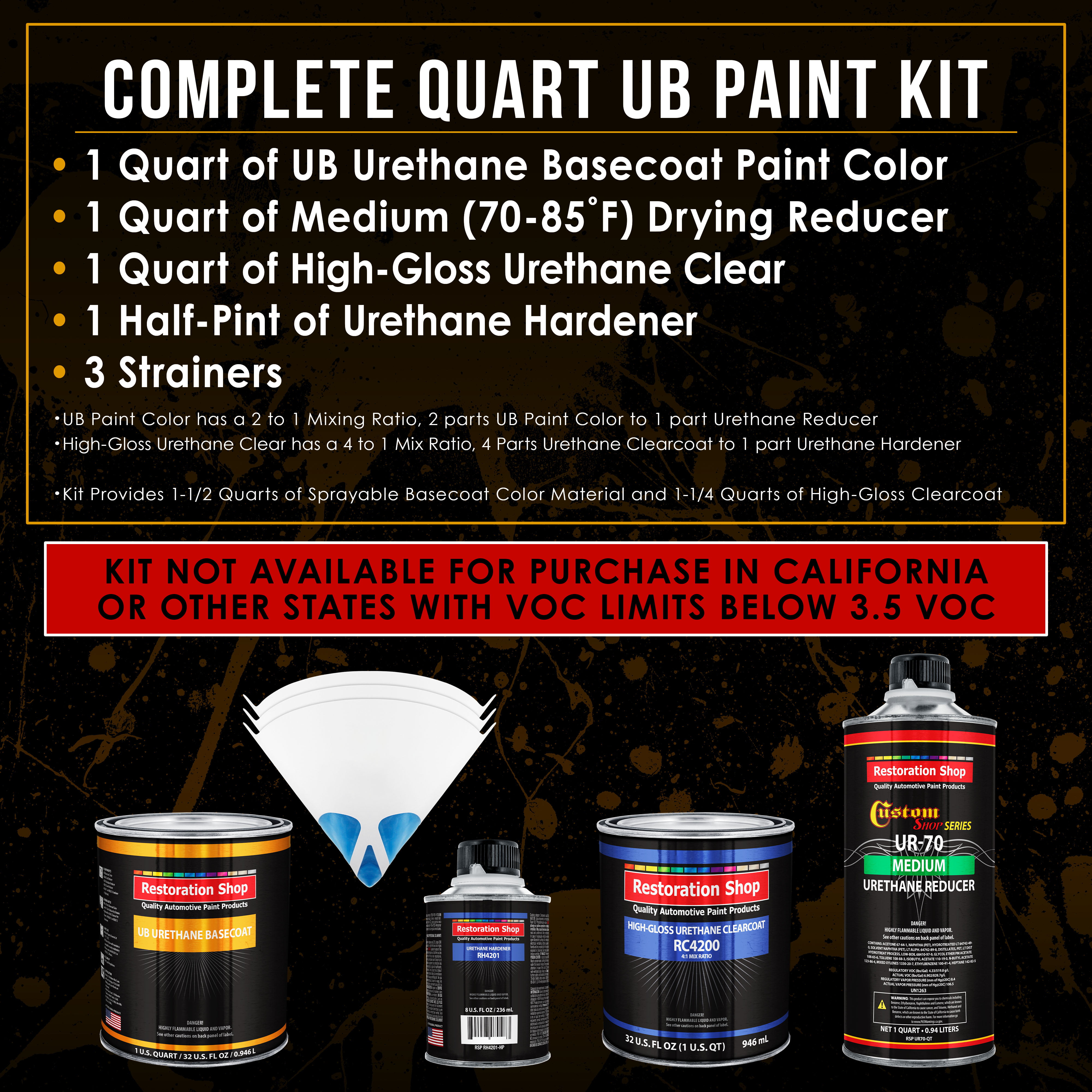 Restoration Shop - Gunmetal Grey Metallic Urethane Basecoat with European Clearcoat Auto Paint - Complete Quart Paint Color Kit - Automotive Refinish