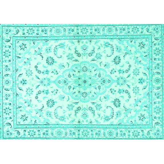 Ahgly Company Indoor Rectangle Medallion Turquoise Blue Traditional Area Rugs, 6' x 9'