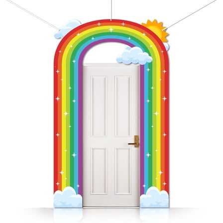 3 Pcs Rainbow and Cloud Decorations Porch Sign Banner Rainbow and Cloud Theme Party Decorations Hanging Welcome Door Banner Multi-color
