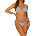 thumbnail image 1 of INSPIRAR CHIC Trajes de baño de mujer con tirantes, conjuntos de bikini de 2 piezas, parte inferior de triángulo con lazo, traje de baño pequeño color azul claro, 1 of 5