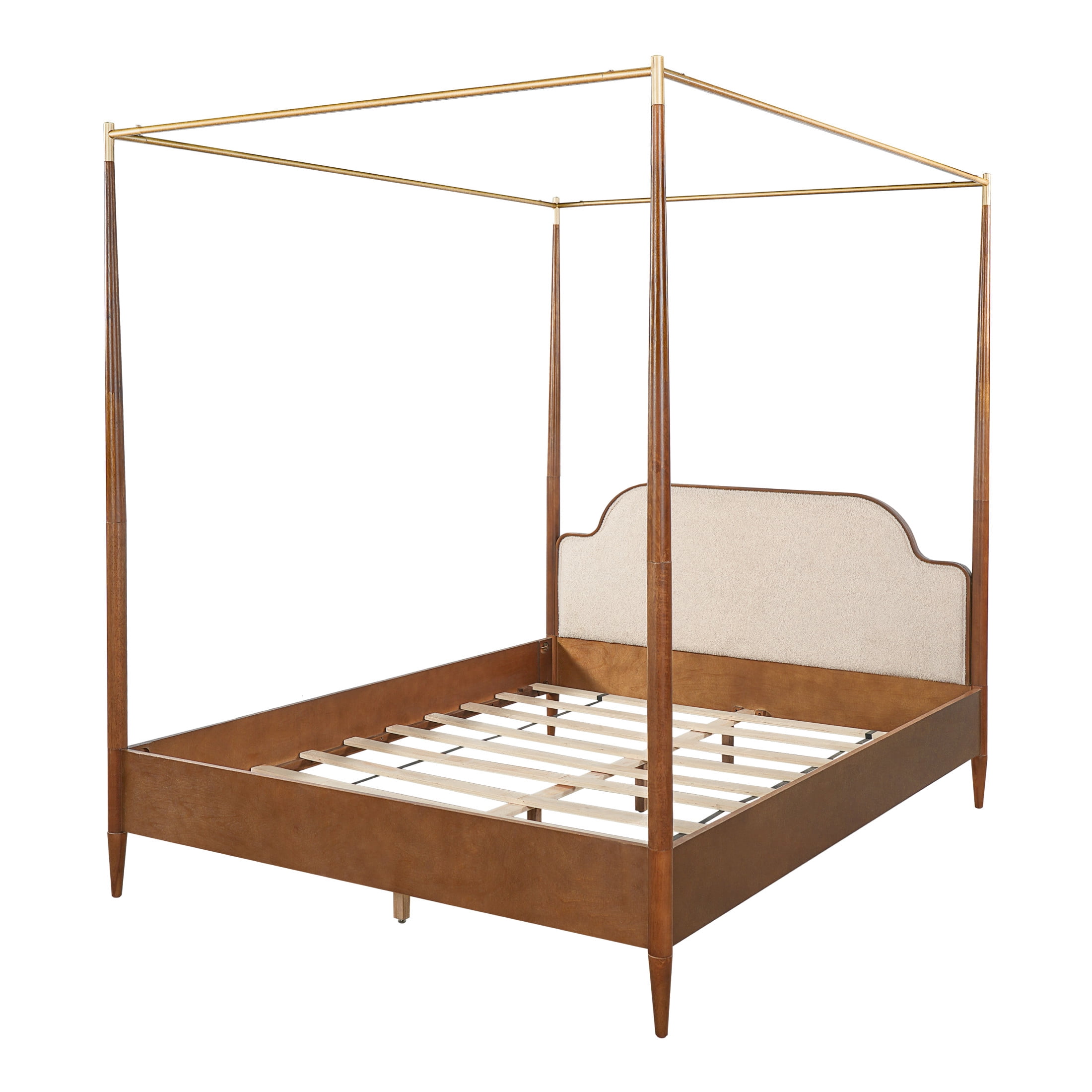 Christopher Knight Home Queen Canopy Bed Frame with Fleece Upholstered, Wood Frame, Brown+Off White