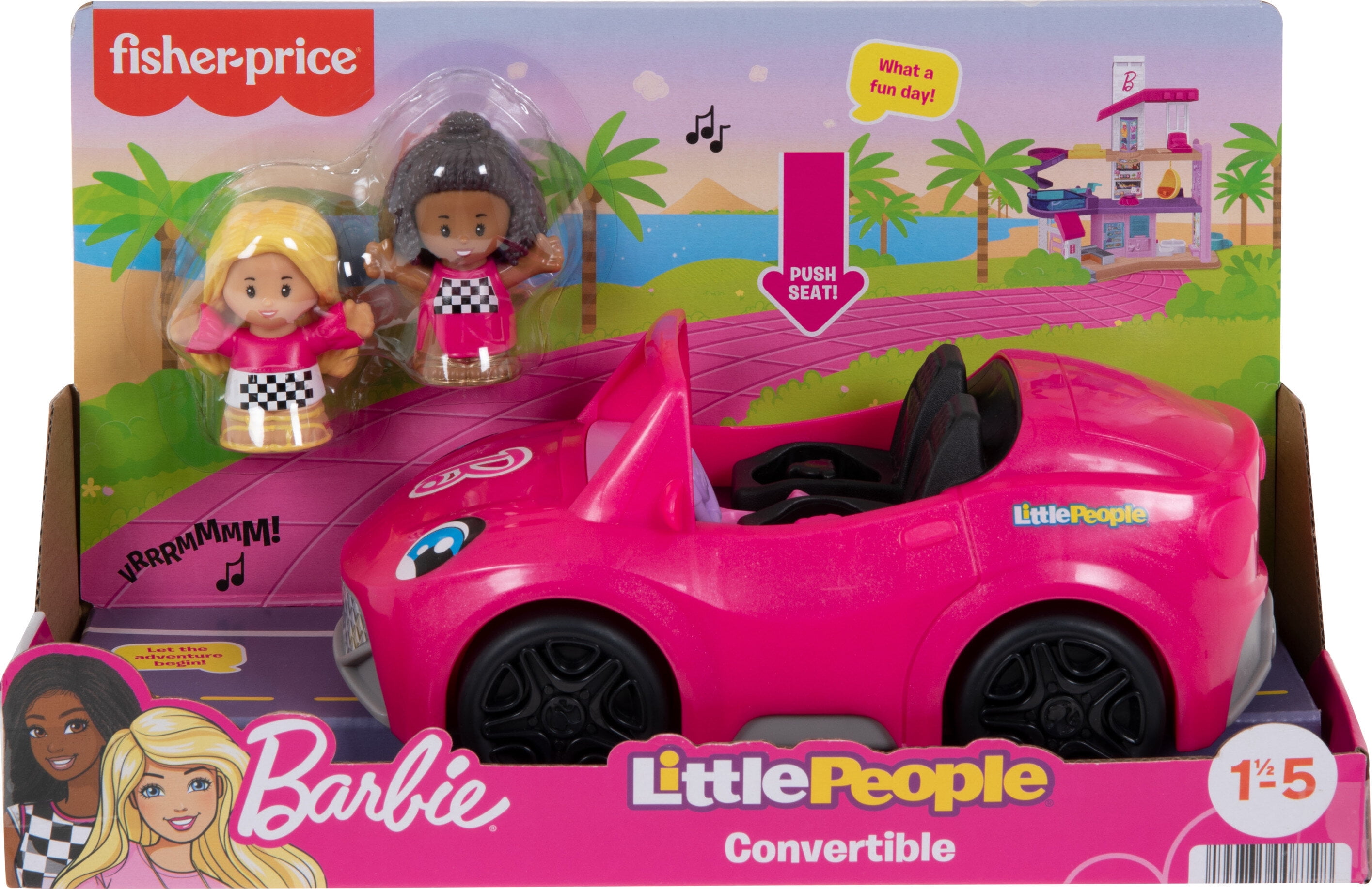 Fisher-Price Little People Barbie Convertible Toy Car with Music Sounds & 2  Figures for Toddlers 