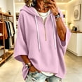 thumbnail image 4 of Drawstring Hood 3/4 Sleeve Women's Oversized Sweatshirt Half Zip Solid Color Casual Loose Fit Basic Tops, 4 of 6