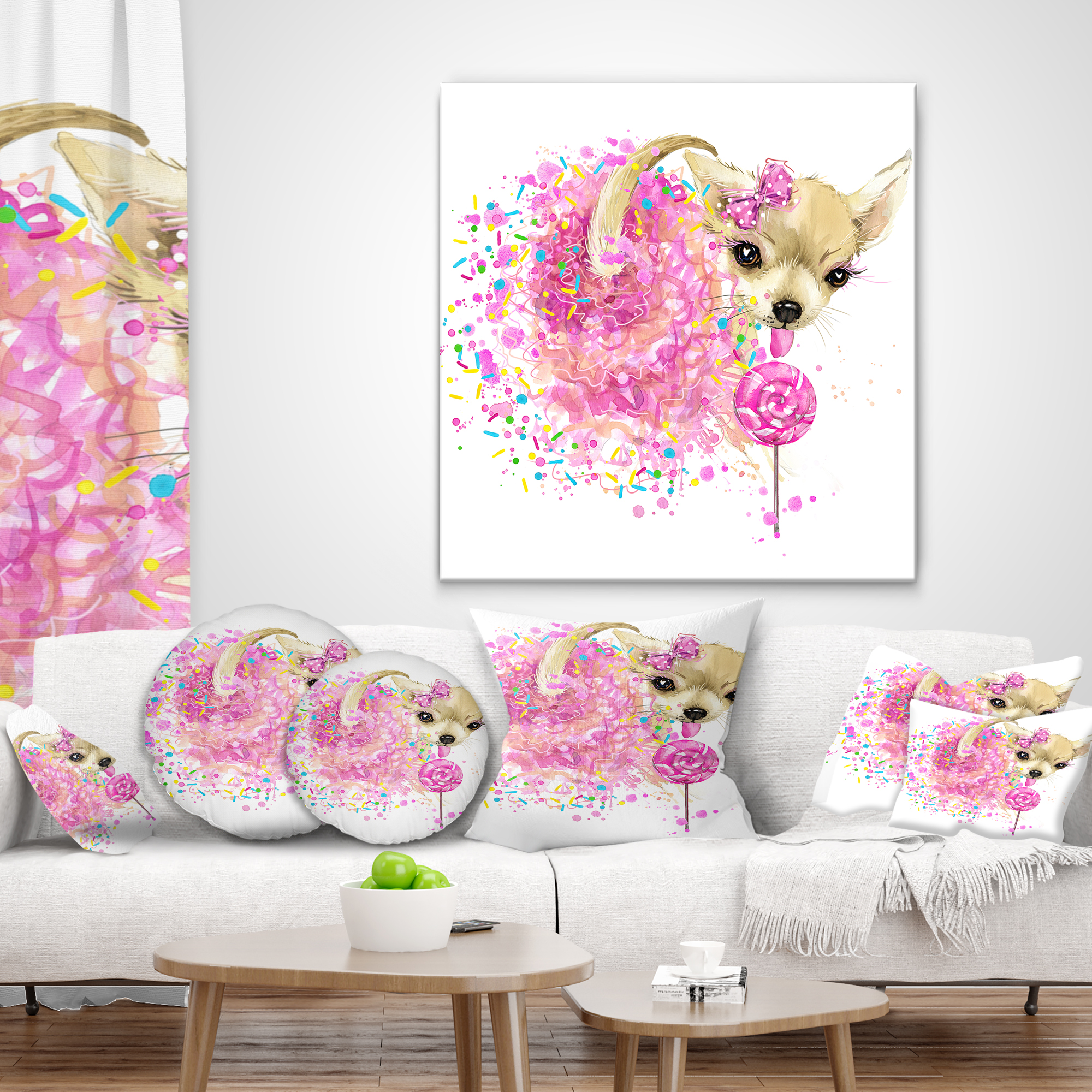 Designart Sweet Pink Dog without Glasses - Animal Throw Pillow - 18x18