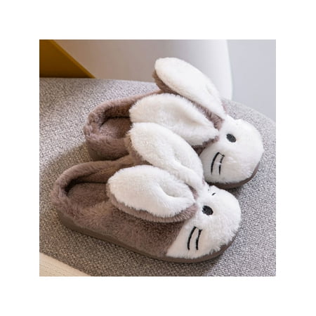 

Ritualay Toddler Warm Shoe Soft Plush Bunny Slippers Slip On Animal Slipper Lightweight Non-slip Fluffy Slides Home Indoor Cartoon House Shoes Coffee 8C-9C