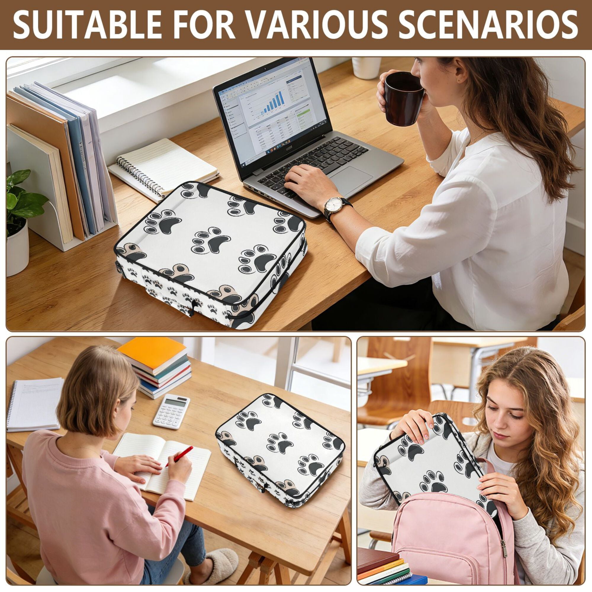 FORMRS Accordion File Folder A4 Size 7-Pocket Expanding Document Organizer Bag with 3 Ring Binder, Cartoon Cat Paw