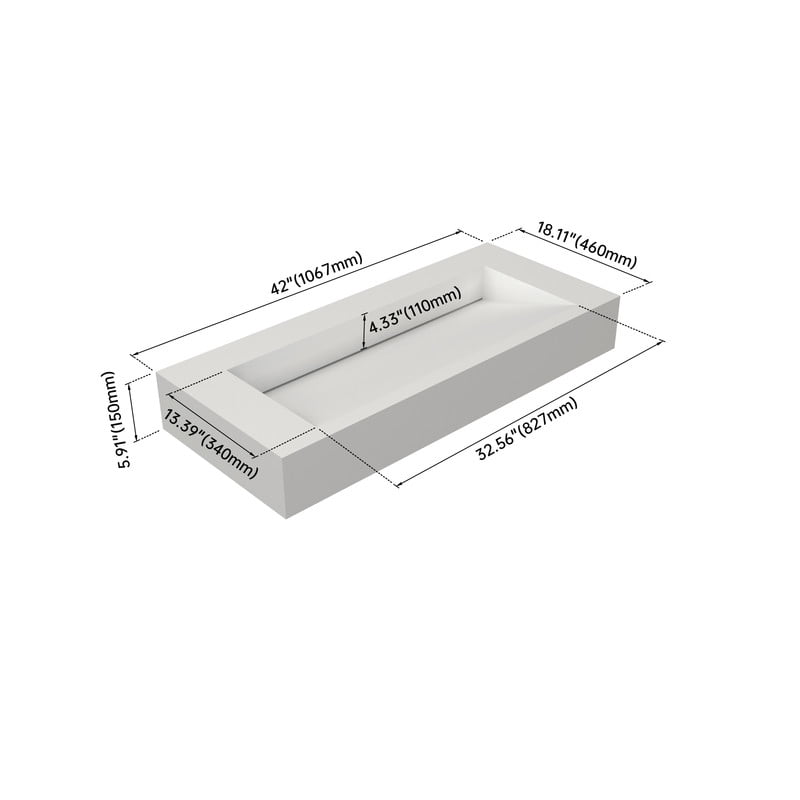 MEDUNJESS 42" Vessel Sink Wall-Mount Bathroom Sink V-Shaped Floating Sink Stone Resin in Matte White